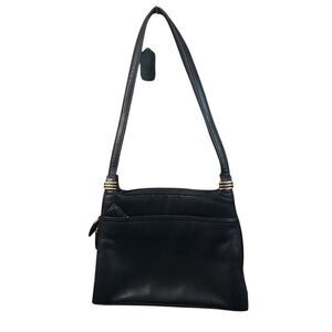 Black Leather Shoulder Bag Gold Accent Detail Classic Handbag Purse